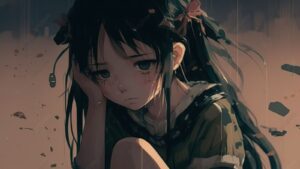 gambar anime sedih sendirian