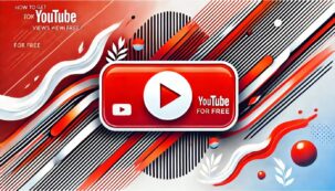 A vibrant horizontal banner for an article titled 'How to Get YouTube Views for Free.' Features a bold YouTube play button icon at the center, with dynamic red and white gradient background and clean abstract wave patterns. The design is eye-catching, modern, and completely text-free, focusing on a professional and sleek aesthetic.